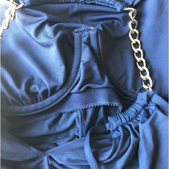 Michael Kors Gold Chain High Neck Flowy Tankini Top Blue Size Small - Picture 7 of 14
